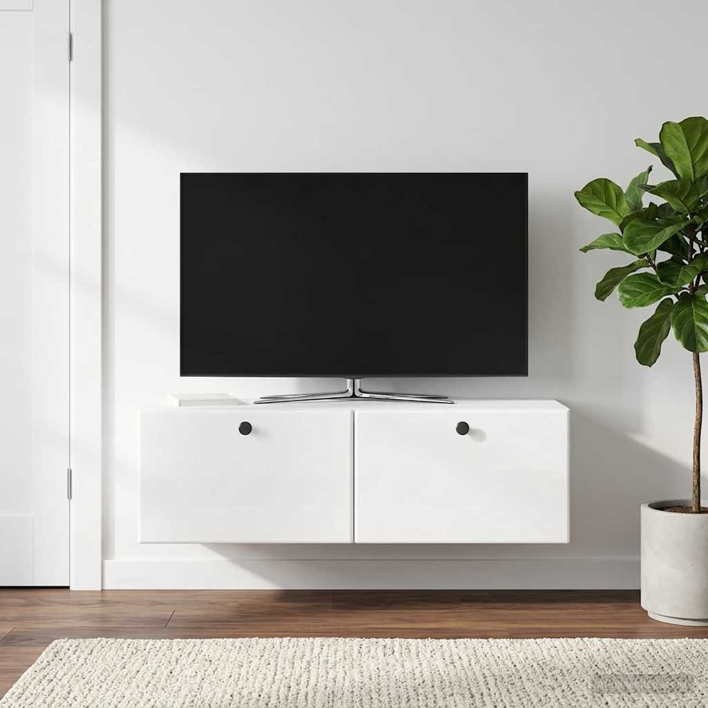 Nástěnná Tv Skříň 98 X 31 X 30 Cm Bílá S Vysokým Leskem
