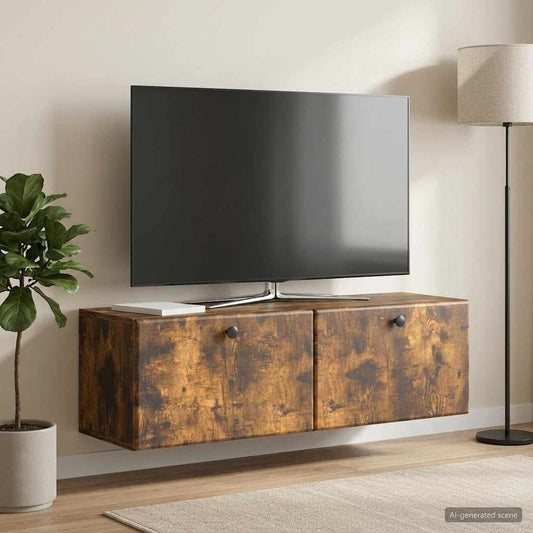 Nástěnná Tv Skříň 98 X 31 X 30 Cm Kouřový Dub Kompozitní Dřevo