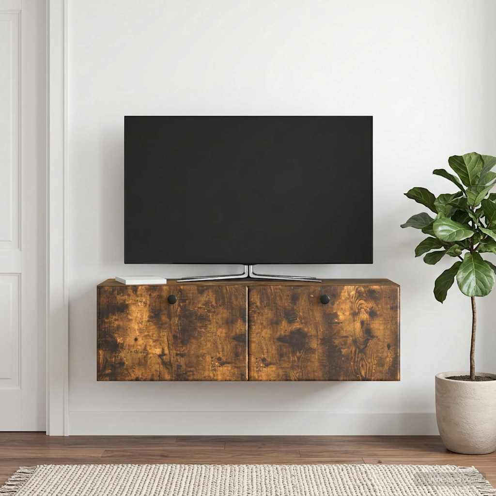 Nástěnná Tv Skříň 98 X 31 X 30 Cm Kouřový Dub Kompozitní Dřevo