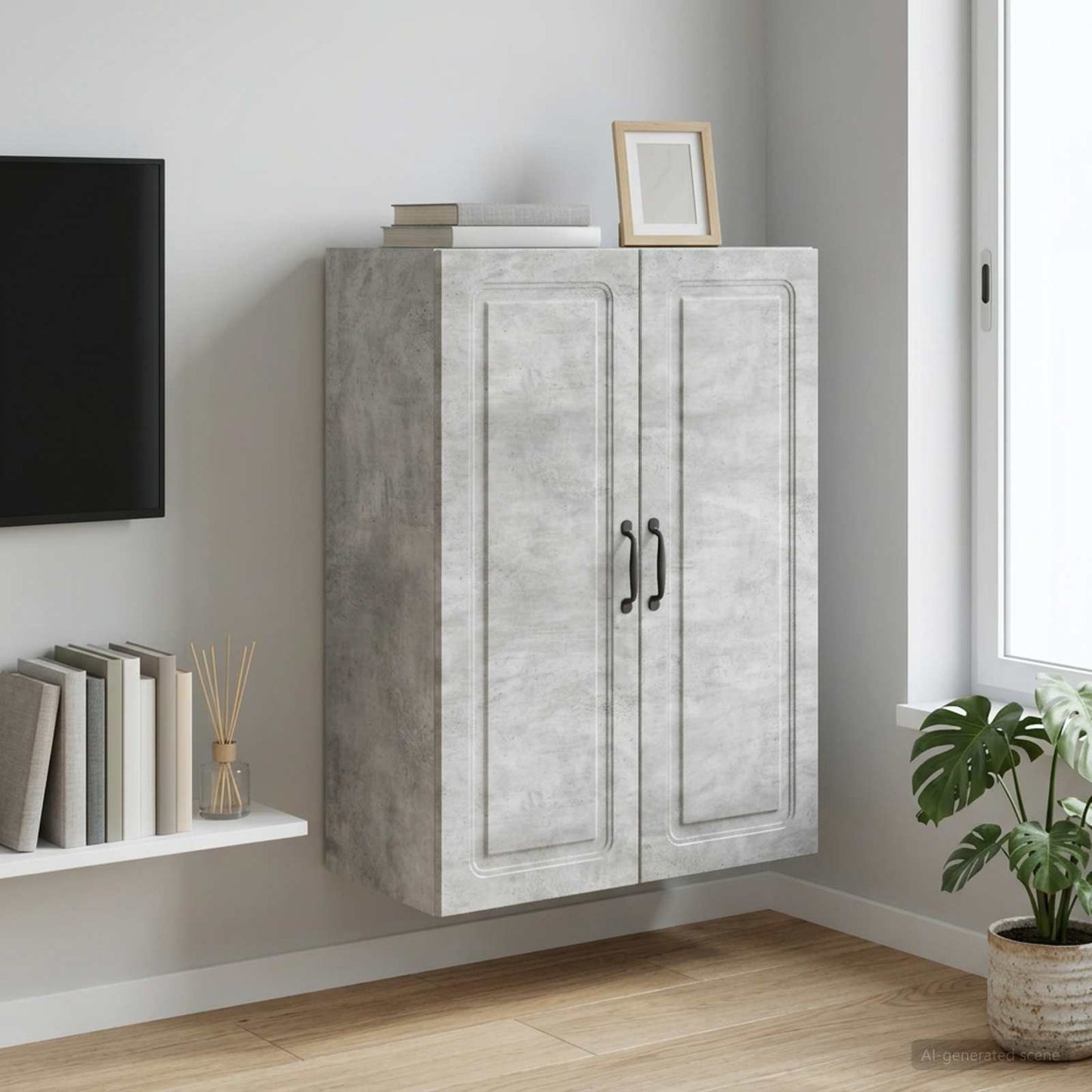 Nástěnná Skříň Betonově Šedá 66 X 34,5 X 90 Cm Kompozitní Dřevo