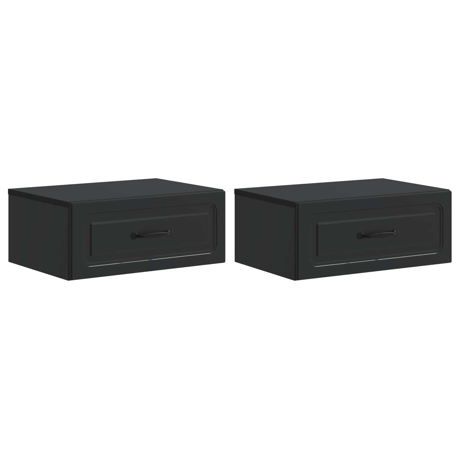Nástěnný Noční Stolek Se Zásuvkou 2 Pcs Černá 49 X 34,5 X 20 Cm