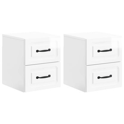 Nástěnný Noční Stolek Se Zásuvkou 2 Pcs Bílá S Vysokým Leskem