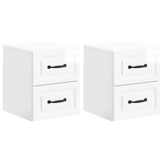 Nástěnný Noční Stolek Se Zásuvkou 2 Pcs Bílá S Vysokým Leskem