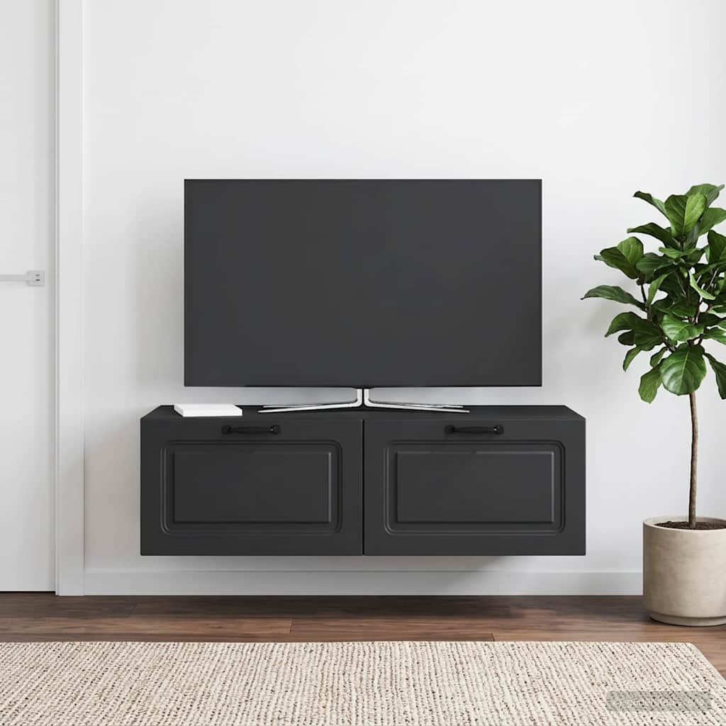 Nástěnná Tv Skříň Černá 98 X 41 X 30 Cm Kompozitní Dřevo