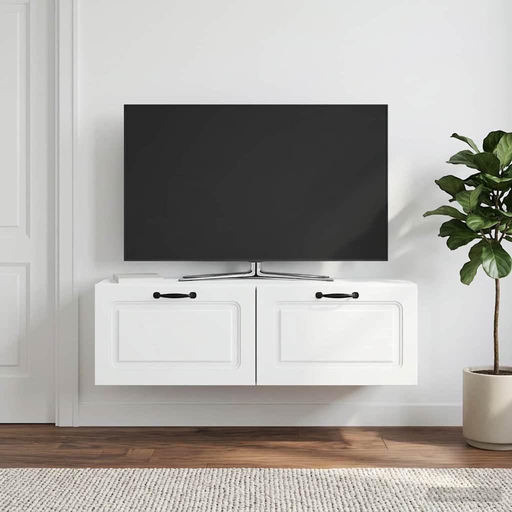 Nástěnná Tv Skříň Bílá 98 X 31 X 30 Cm Kompozitní Dřevo