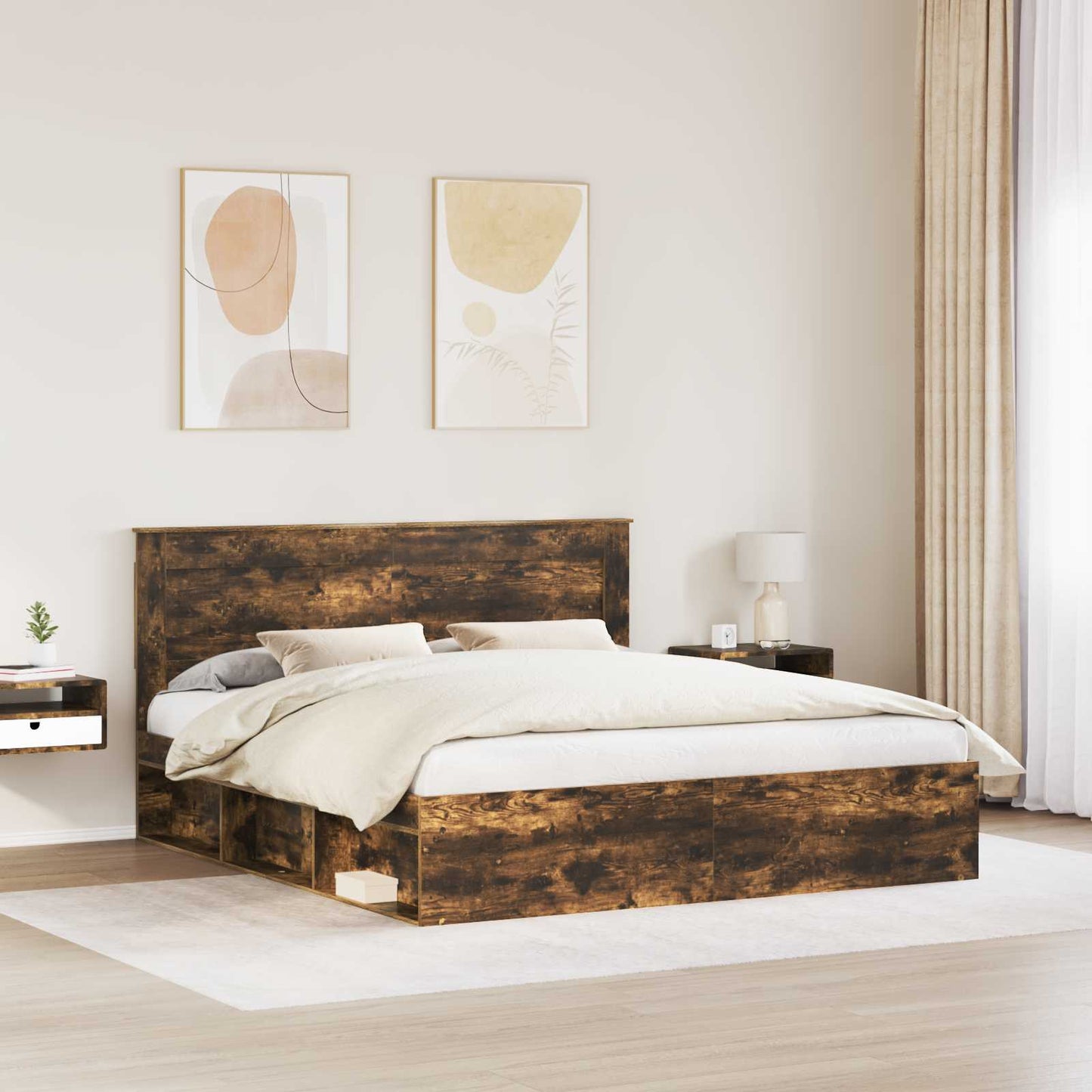 Rám Postele Kouřový Dub 200 X 200 Cm Masivní Borové Dřevo