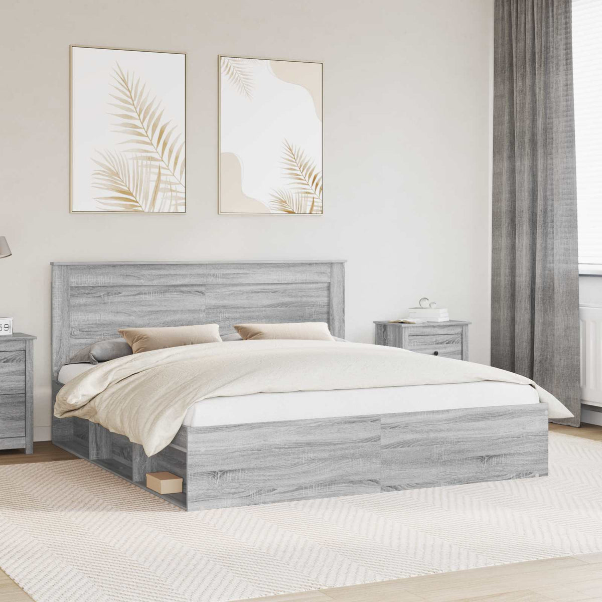 Rám Postele Šedá Sonoma 200 X 200 Cm Masivní Borové Dřevo