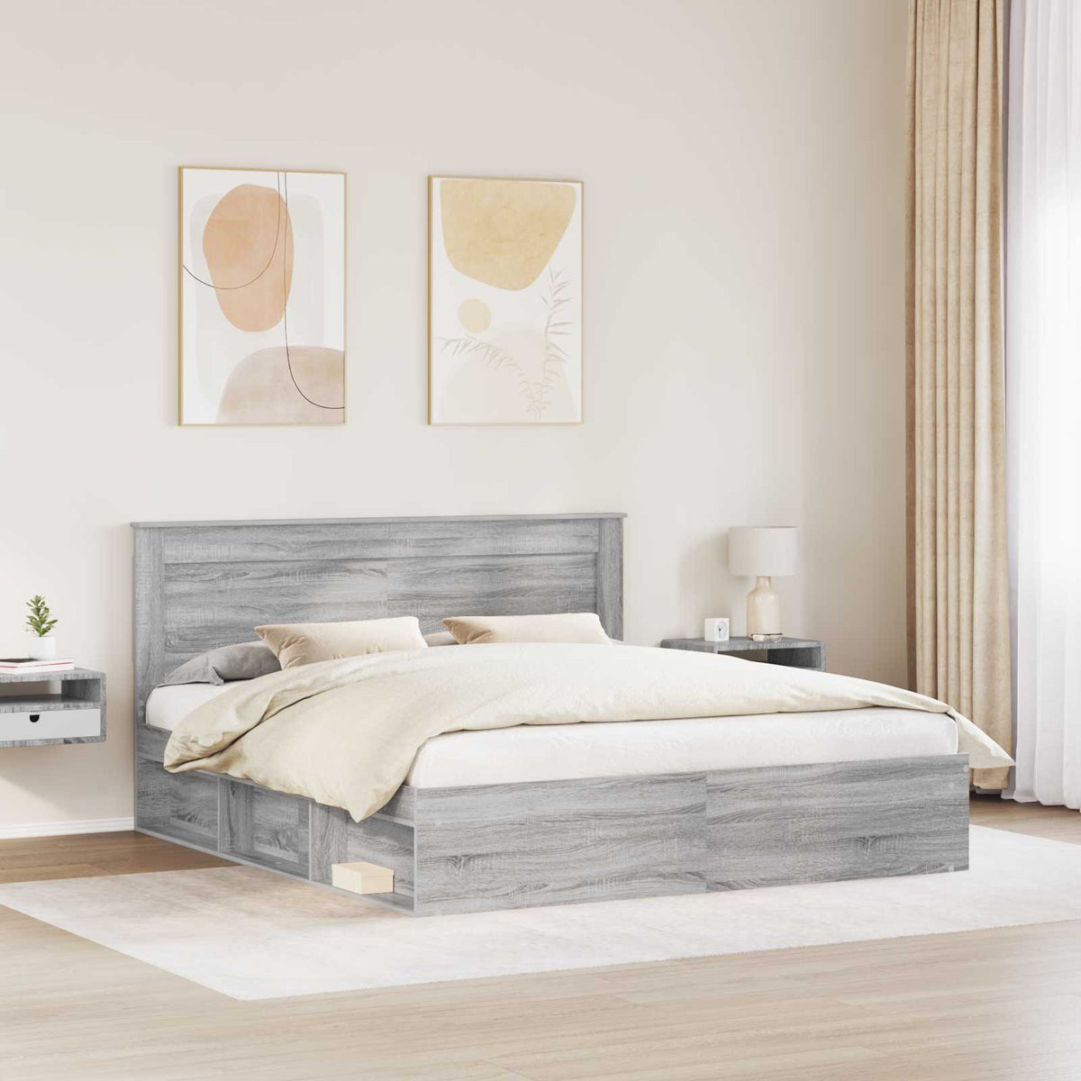 Rám Postele Šedá Sonoma 200 X 200 Cm Masivní Borové Dřevo