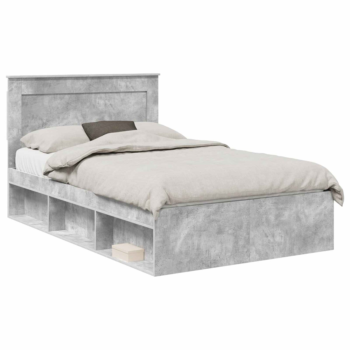 Rám Postele Betonově Šedá 135 X 190 Cm Masivní Borové Dřevo