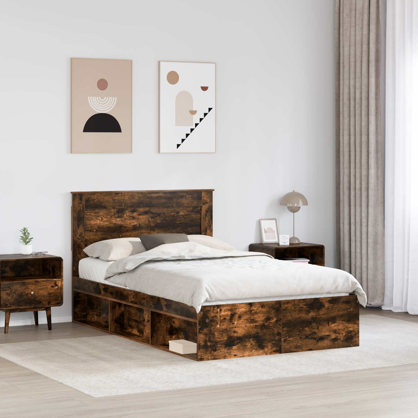 Rám Postele Kouřový Dub 135 X 190 Cm Masivní Borové Dřevo