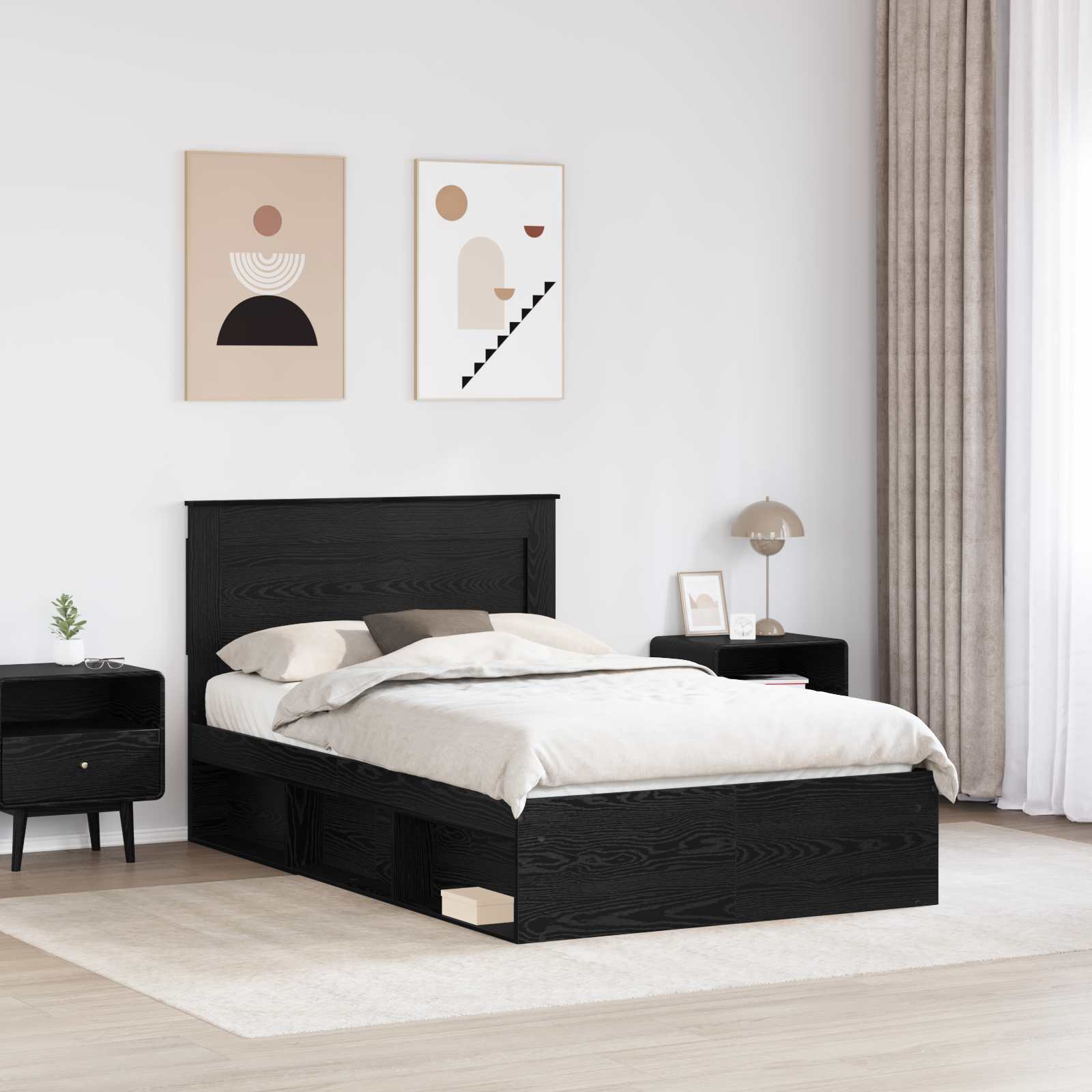 Rám Postele Se Zásuvkou Černá 120 X 190 Cm Masivní Borové Dřevo
