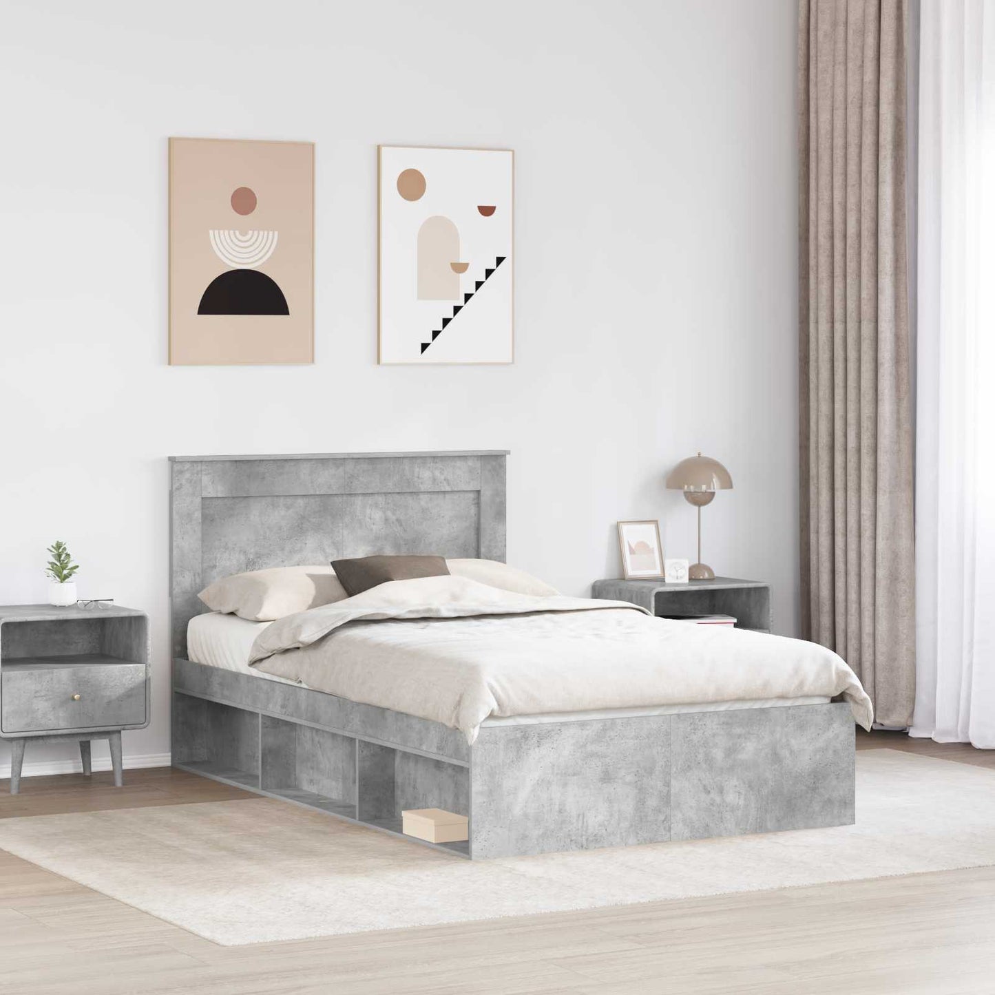Rám Postele S Čelo Beton 120 X 190 Cm Masivní Borové Dřevo