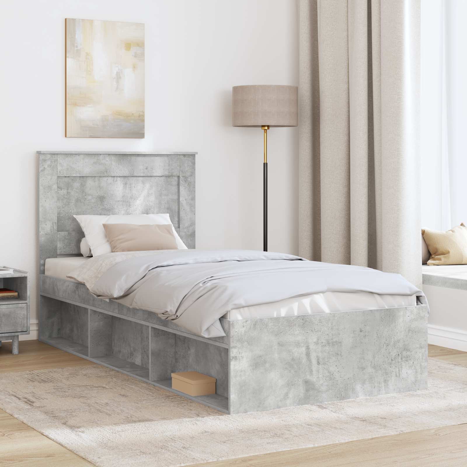 Rám Postele Betonově Šedá 100 X 200 Cm Masivní Borové Dřevo