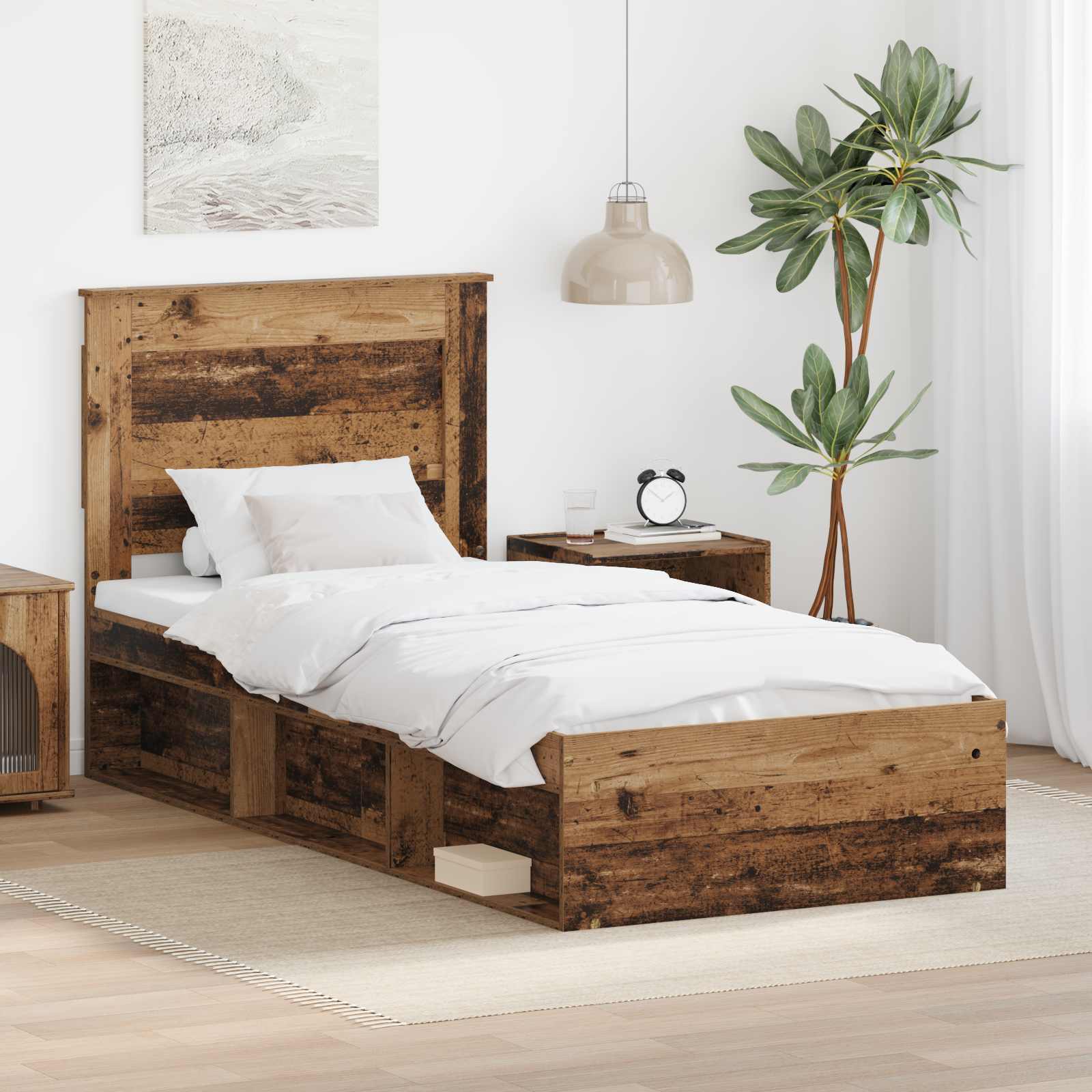 Rám Postele S Čelo Staré Dřevo 90 X 190 Cm Masivní Borové Dřevo