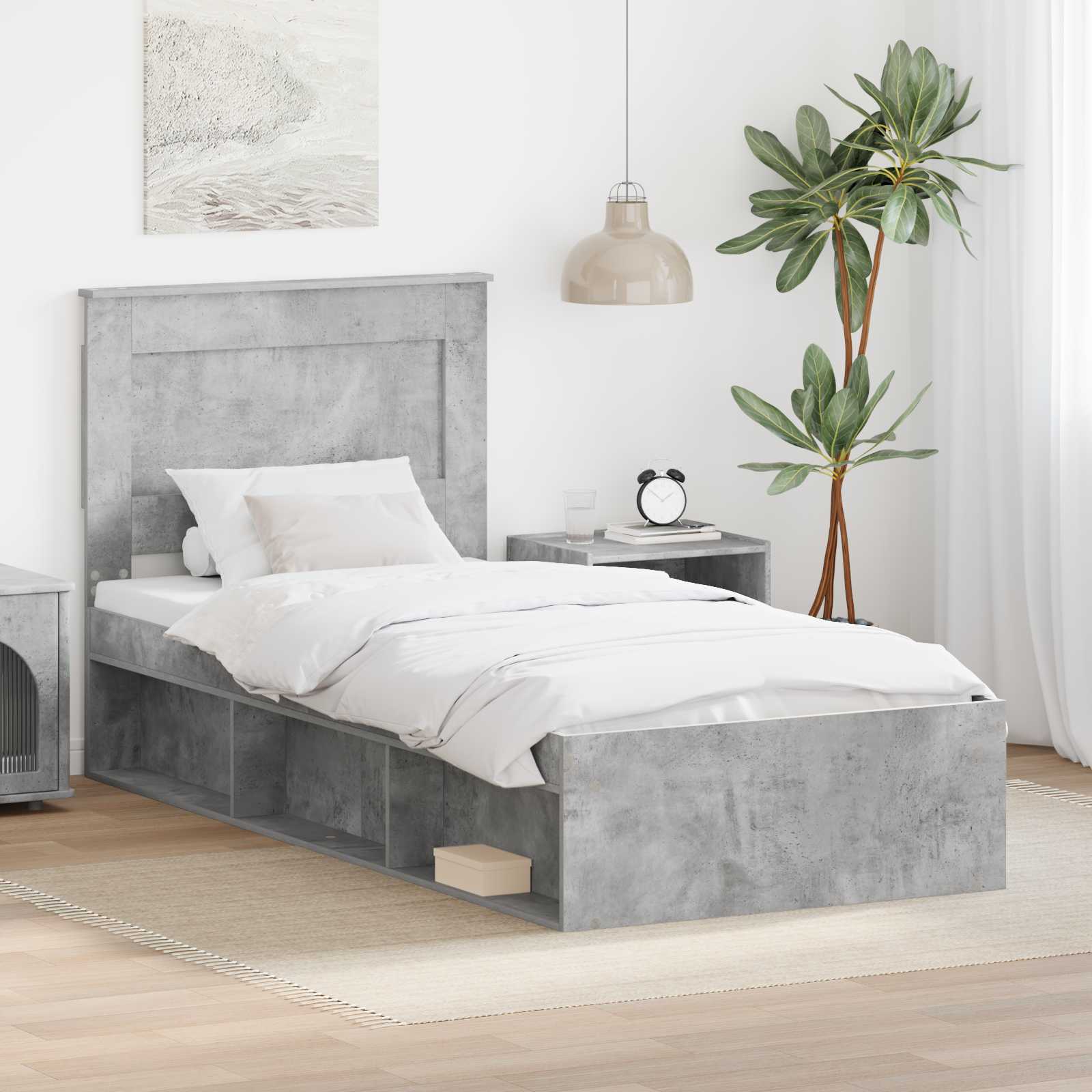 Rám Postele S Čelo Beton 90 X 200 Cm Masivní Borové Dřevo