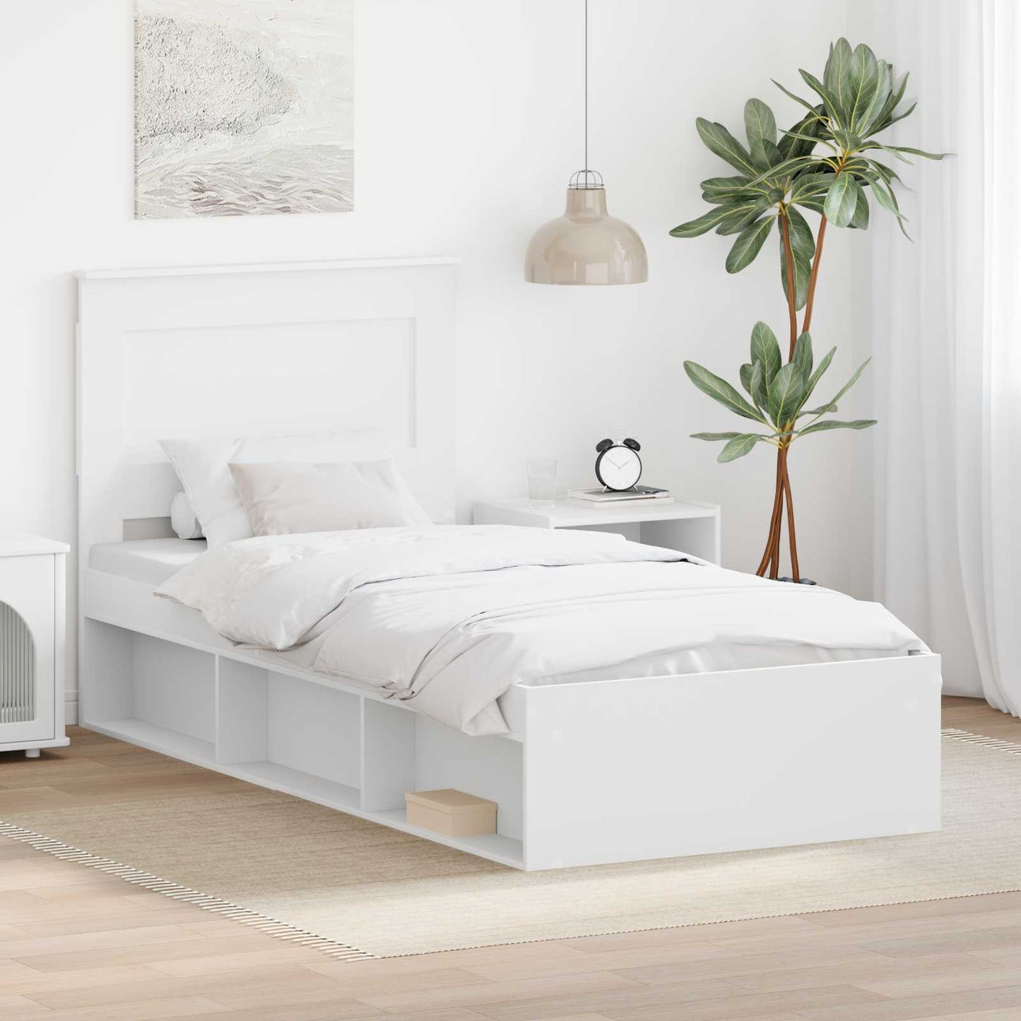 Rám Postele S Čelo Bílá 75 X 190 Cm Masivní Borové Dřevo
