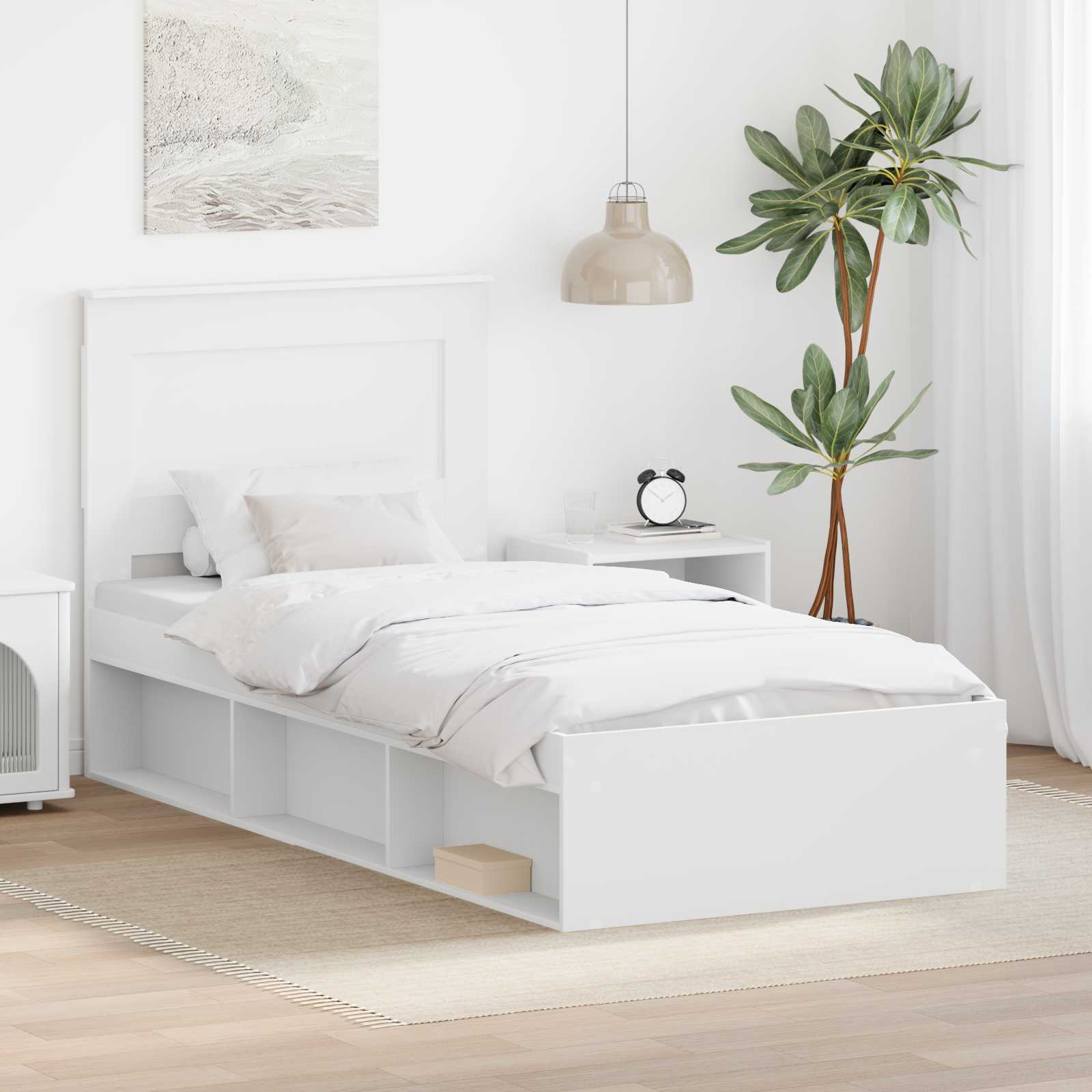 Rám Postele S Čelo Bílá 75 X 190 Cm Masivní Borové Dřevo