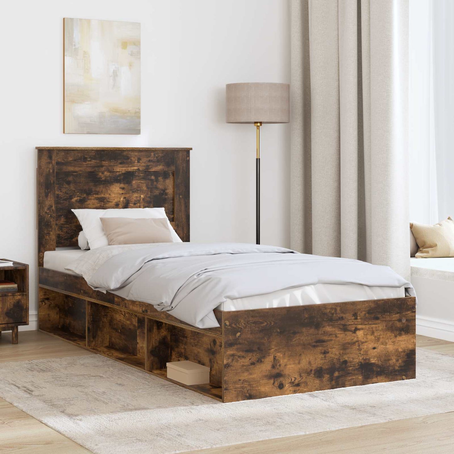 Rám Postele S Čelo Kouřový Dub 75 X 190 Cm Masivní Borové Dřevo