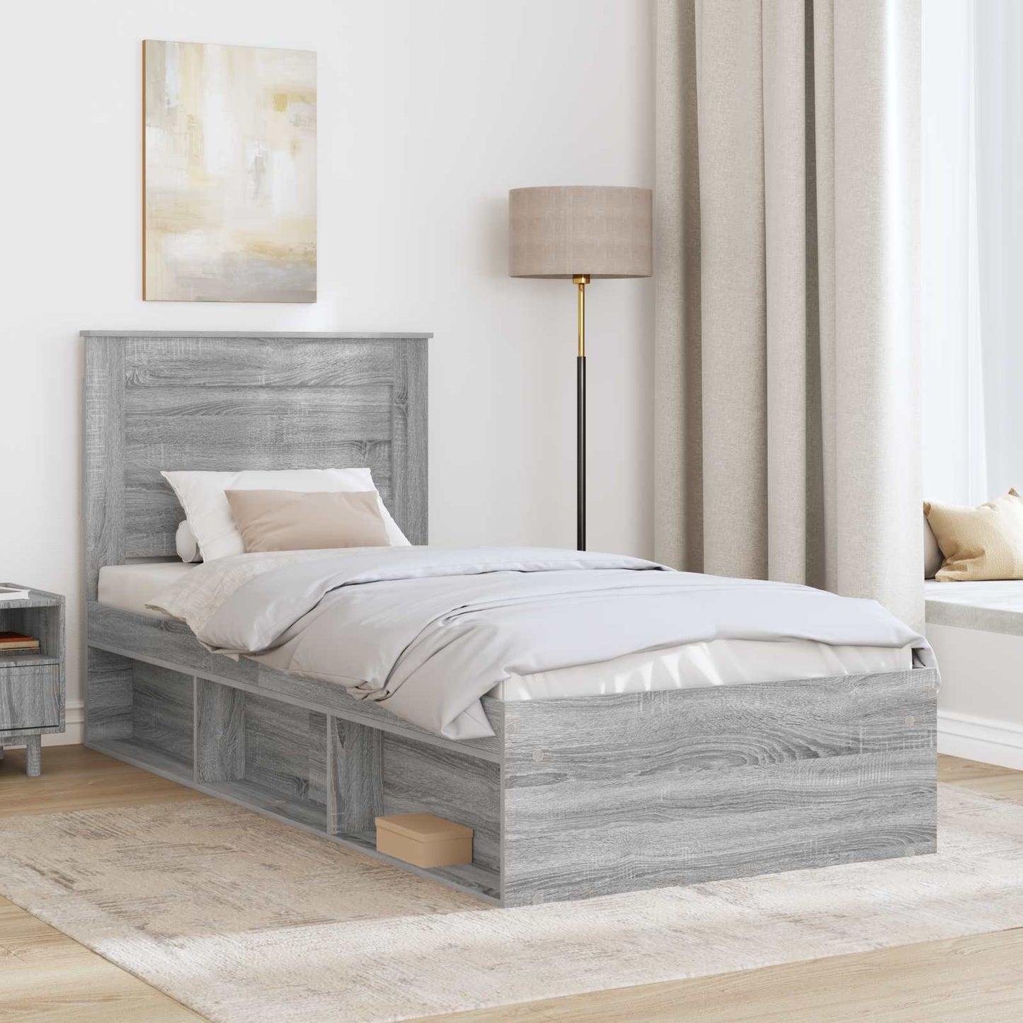 Rám Postele S Čelo Šedá Sonoma 75 X 190 Cm Masivní Borové Dřevo