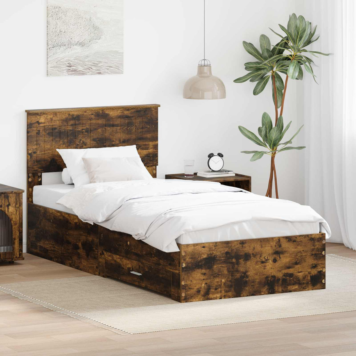 Rám Postele Kouřový Dub 90 X 200 Cm Kompozitní Dřevo
