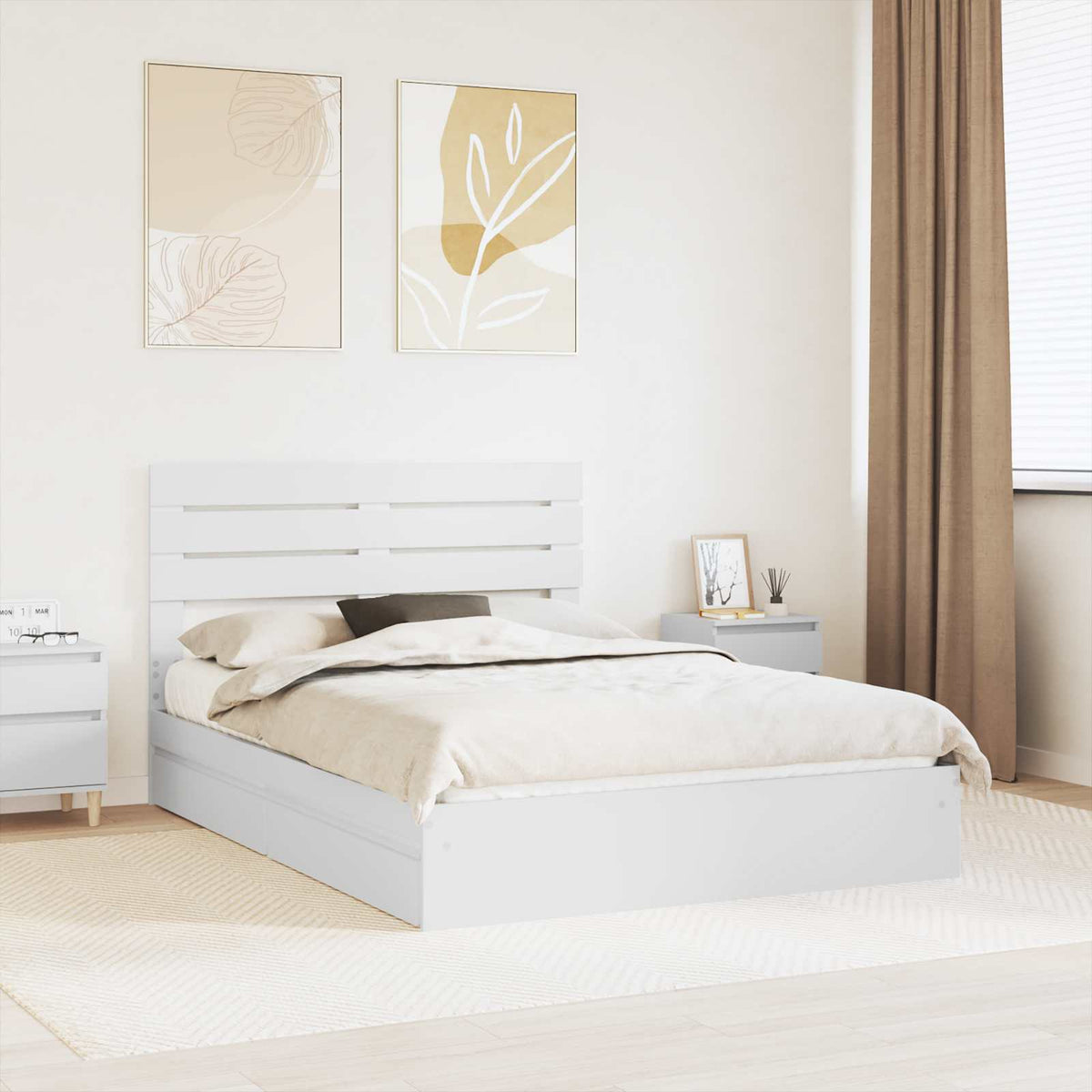 Postel S Úložným Prostorem Bílá 140 X 190 Cm Kompozitní Dřevo