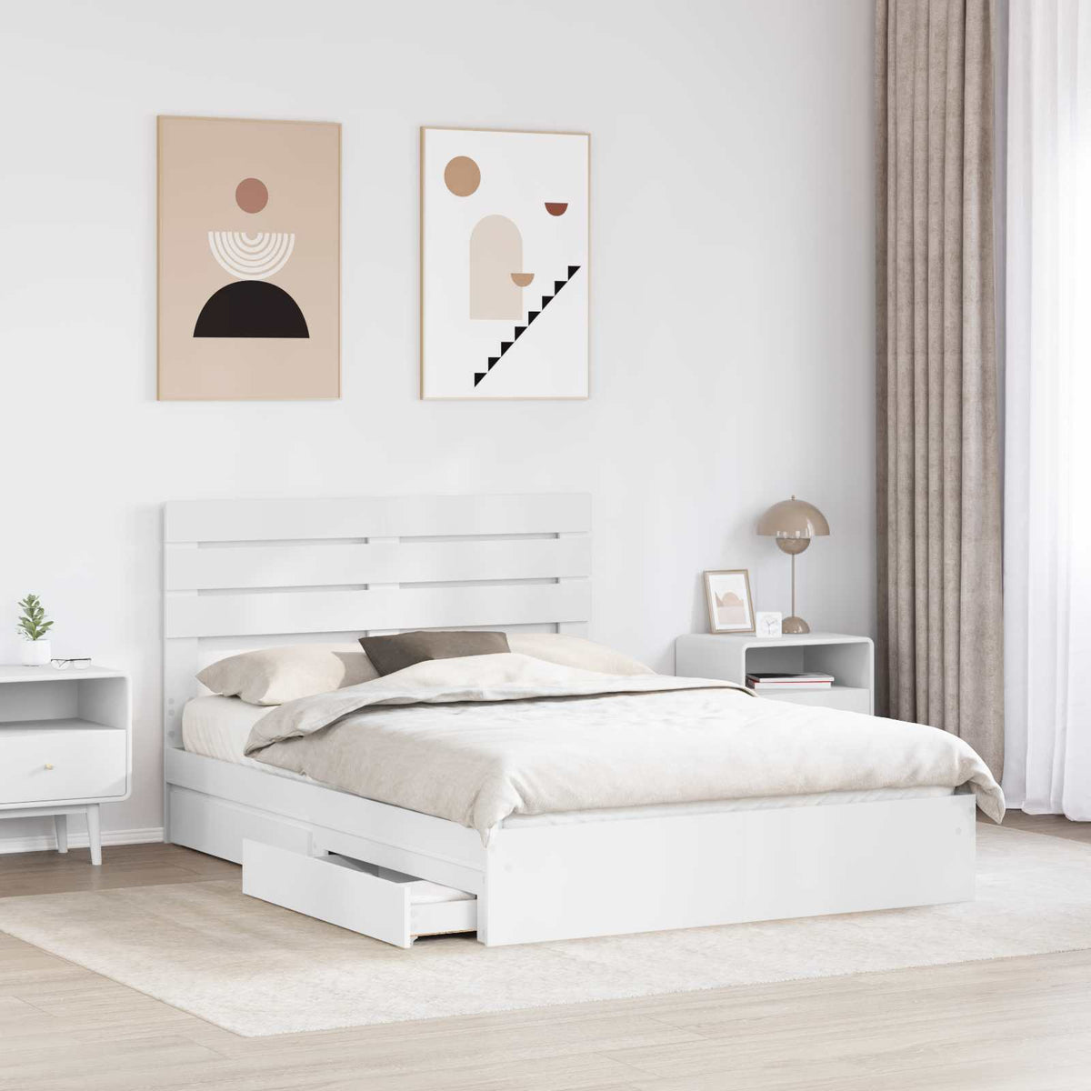 Postel S Úložným Prostorem Bílá 140 X 190 Cm Kompozitní Dřevo