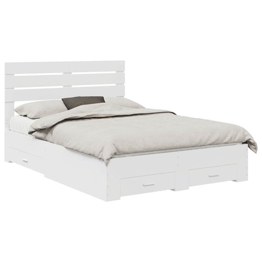 Rám Postele Se Zásuvkou Bílá 140 X 190 Cm Kompozitní Dřevo