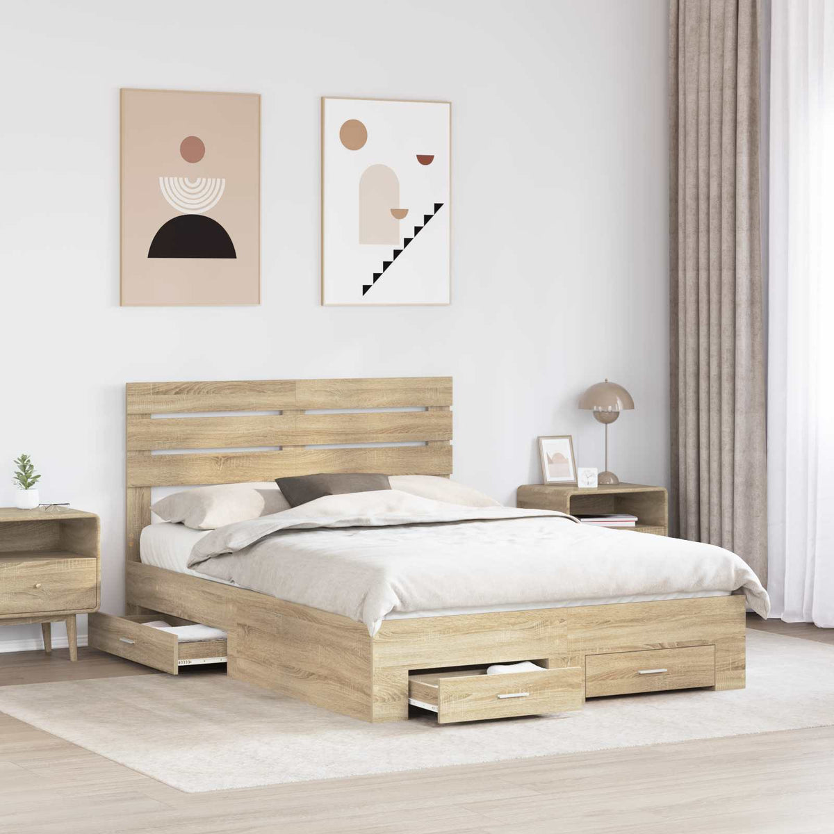 Rám Postele S Čelo Sonoma Dub 140 X 190 Cm Kompozitní Dřevo