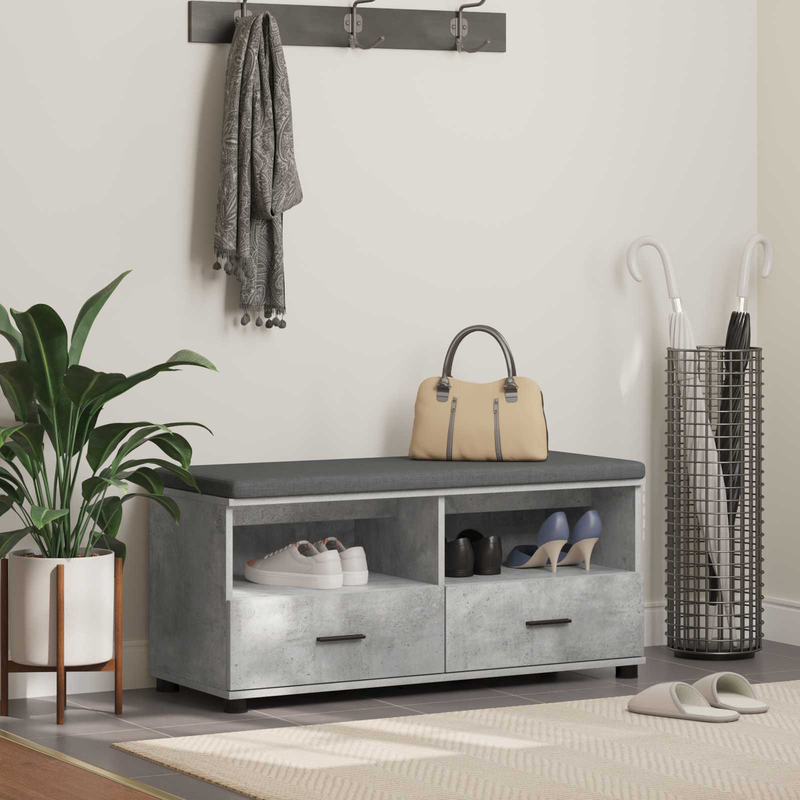 Chodbičková Lavice S Polštářem Betonově Šedá 100 X 38 X 46 Cm