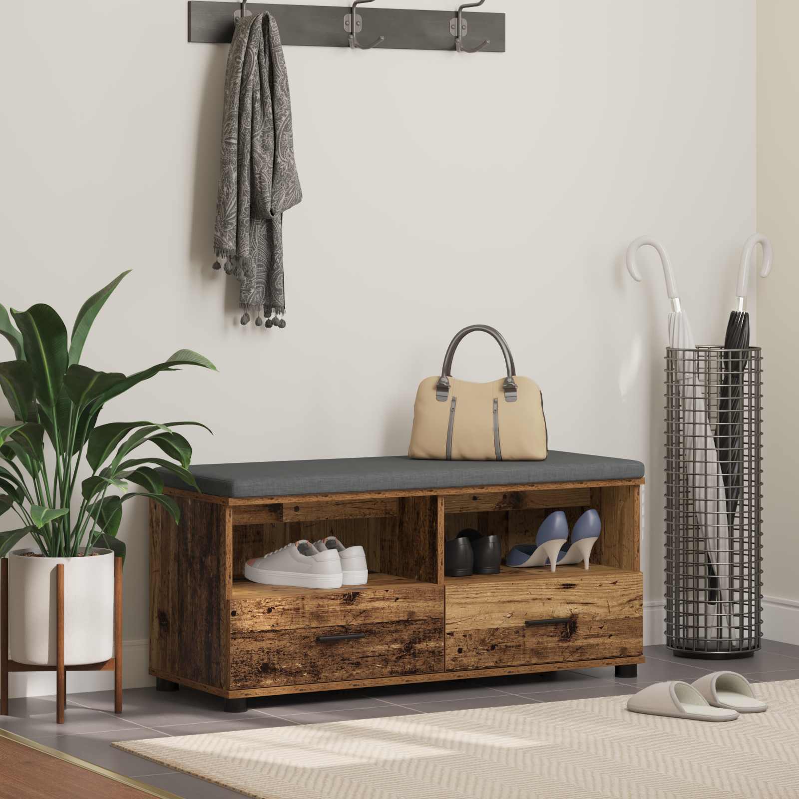 Chodbičková Lavice S Polštářem Staré Dřevo 100 X 38 X 46 Cm