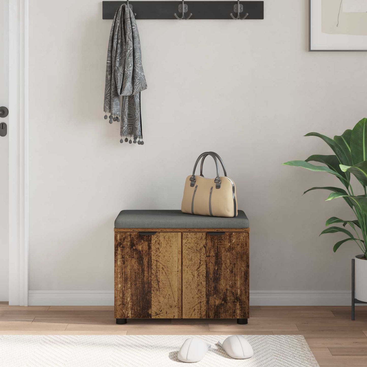 Chodbičková Lavice S Polštářem Staré Dřevo 60 X 38 X 46 Cm
