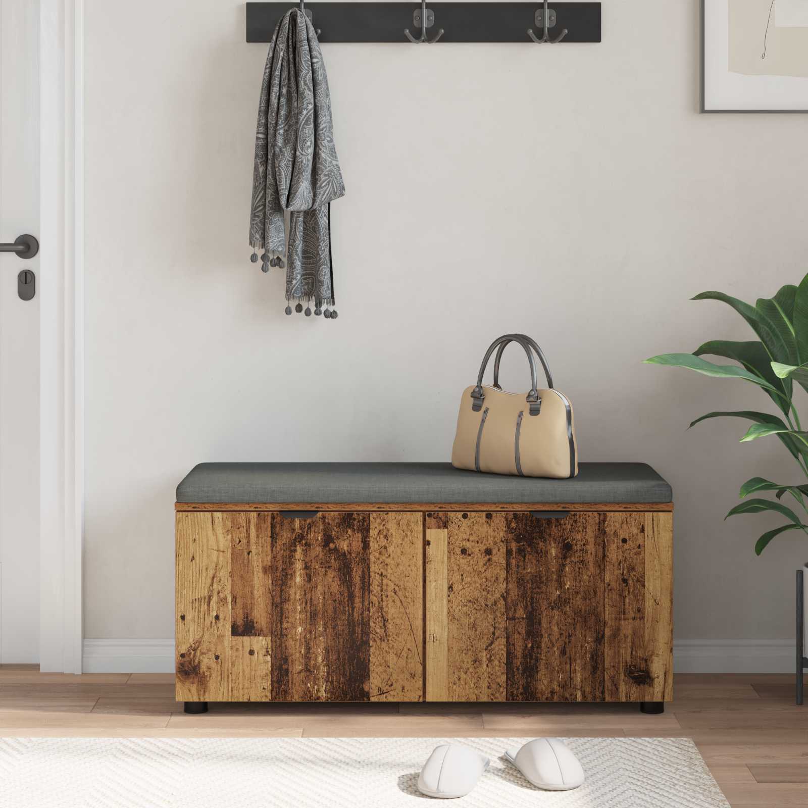 Chodbičková Lavice S Polštářem Staré Dřevo 100 X 38 X 46 Cm
