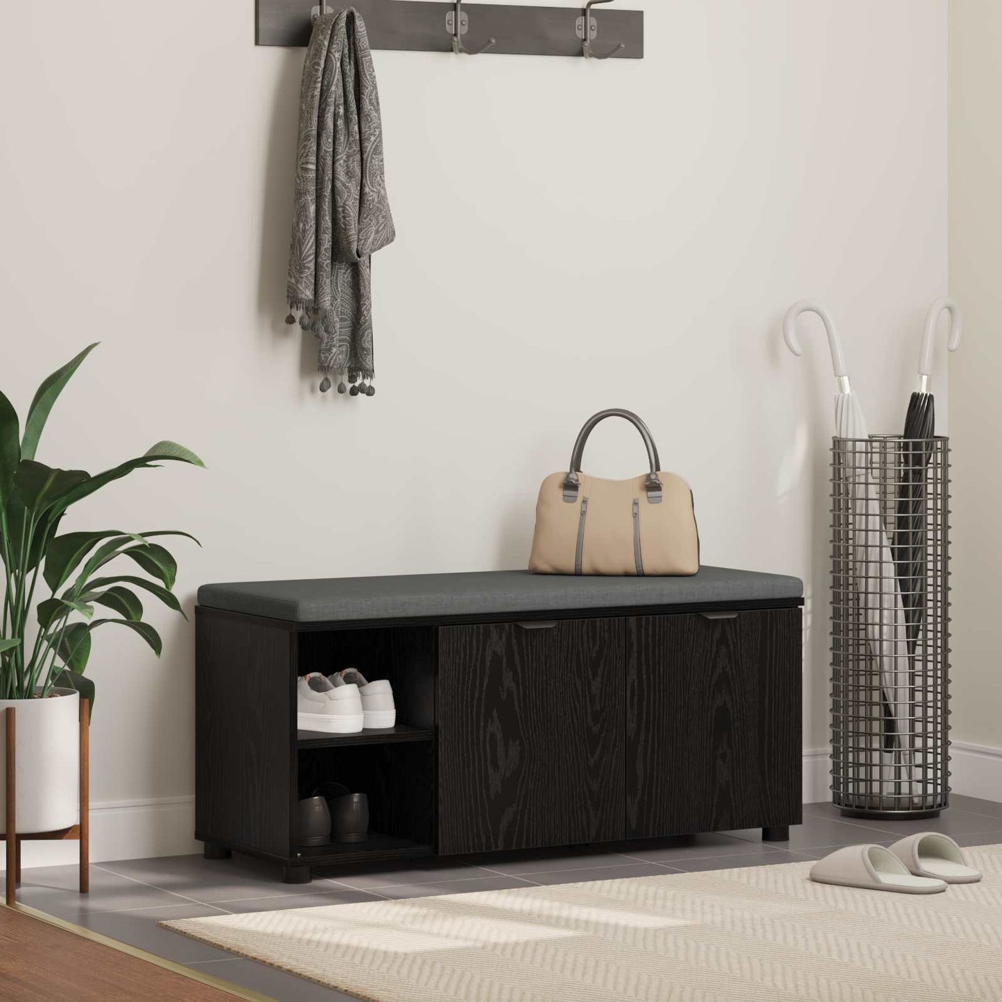 Chodbičková Lavice S Polštářem Černý Dub 100 X 38 X 46 Cm