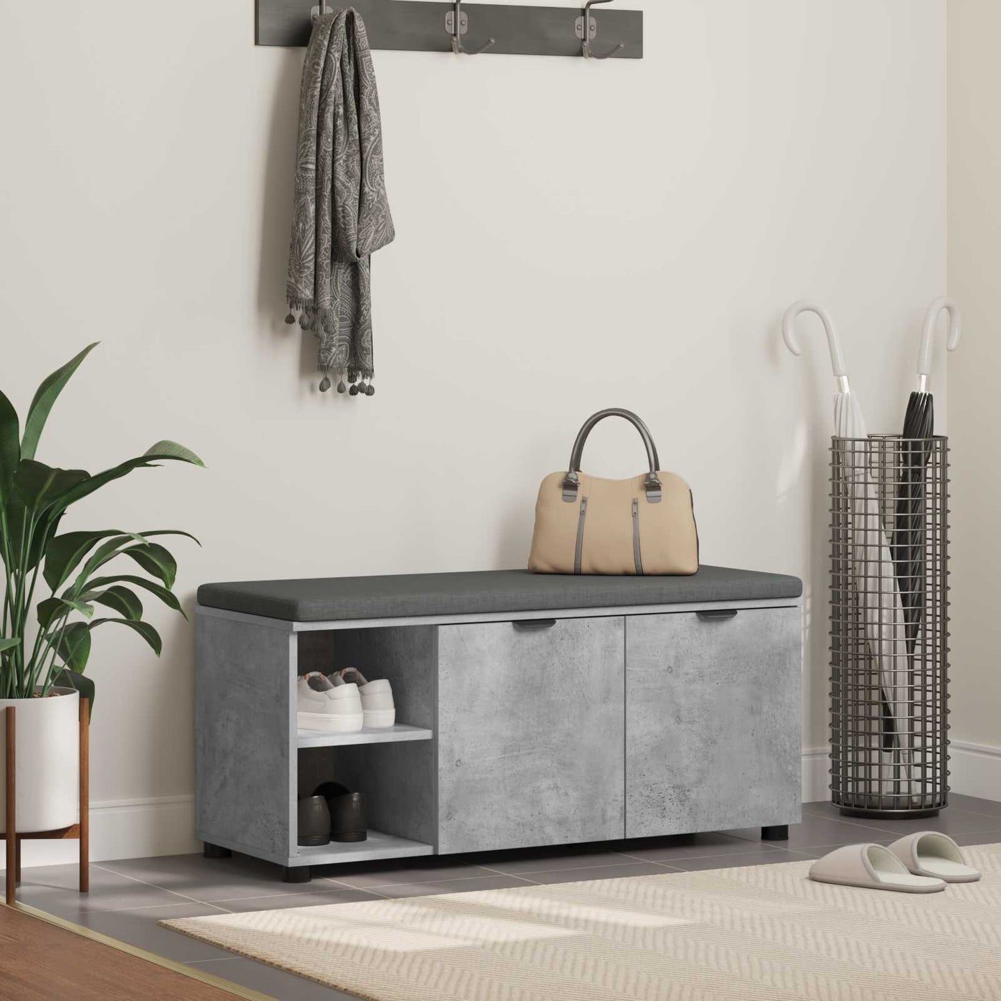 Chodbičková Lavice S Polštářem Betonově Šedá 100 X 38 X 46 Cm