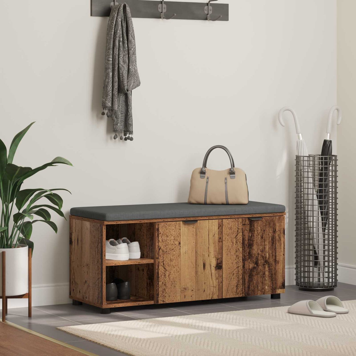 Chodbičková Lavice S Polštářem Staré Dřevo 100 X 38 X 46 Cm