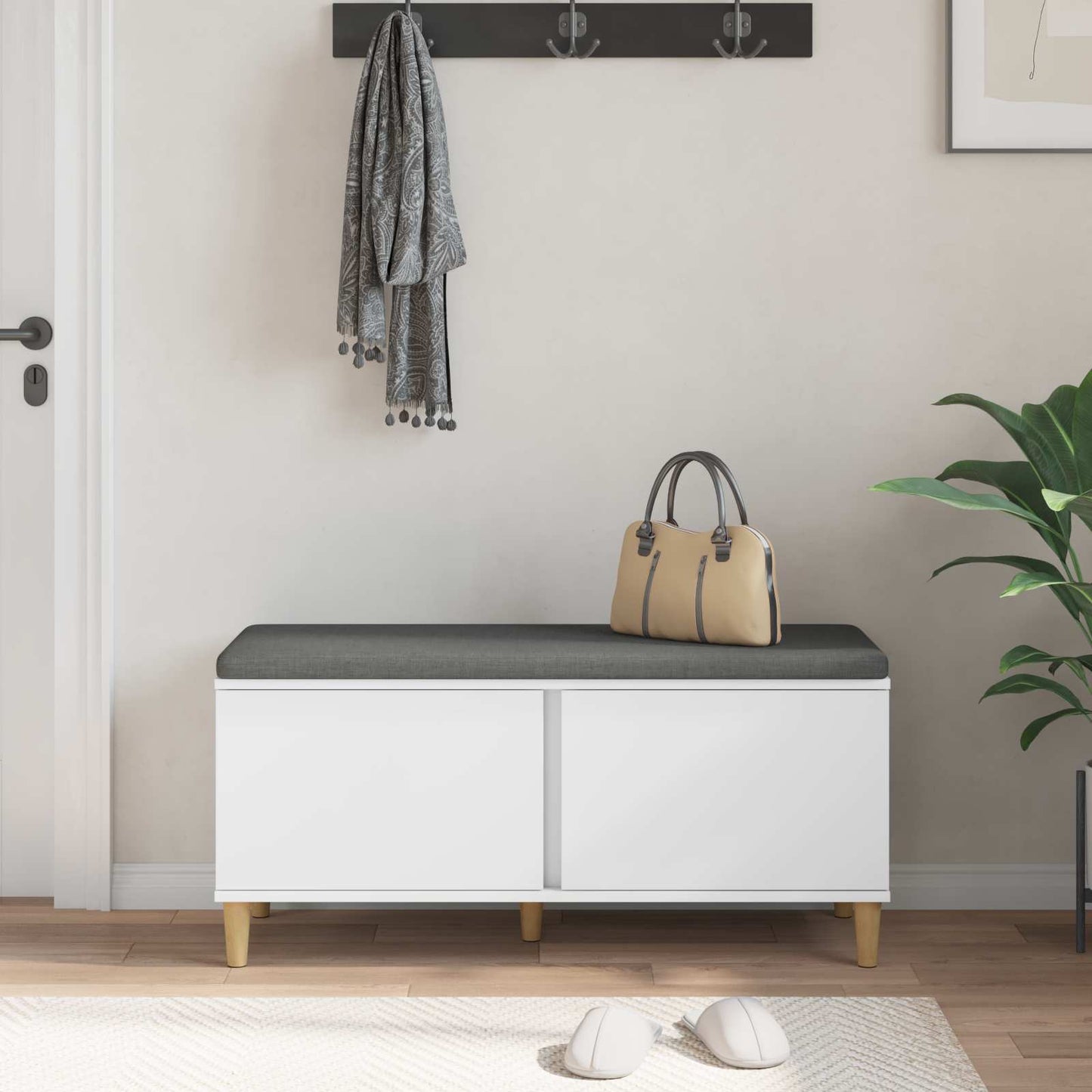 Chodbičková Lavice S Polštářem Se Dveřmi Bílý 100 X 38 X 46 Cm