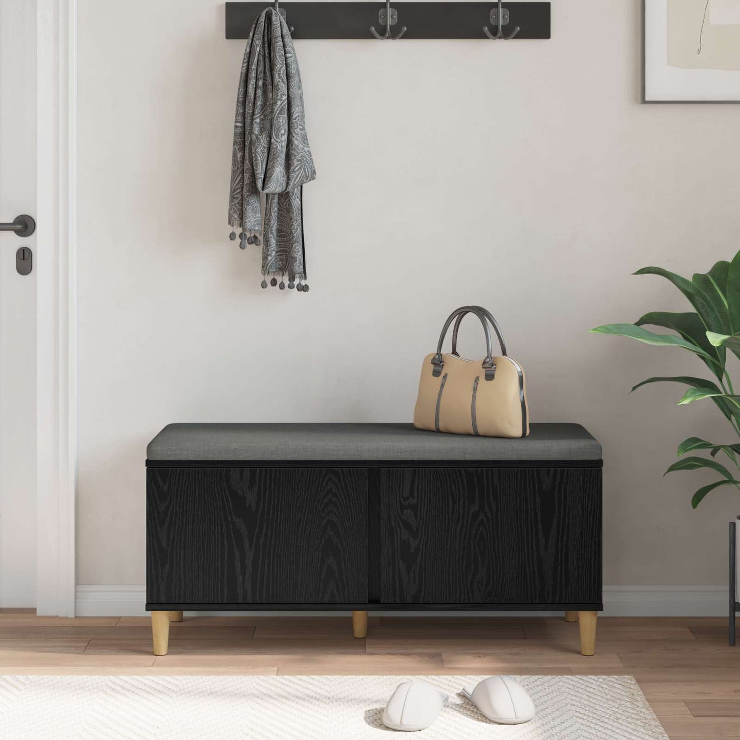 Chodbičková Lavice S Polštářem Černý Dub 100 X 38 X 46 Cm