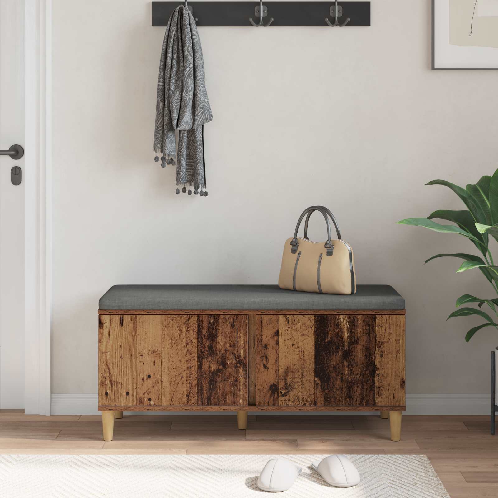 Chodbičková Lavice S Polštářem Staré Dřevo 100 X 38 X 46 Cm
