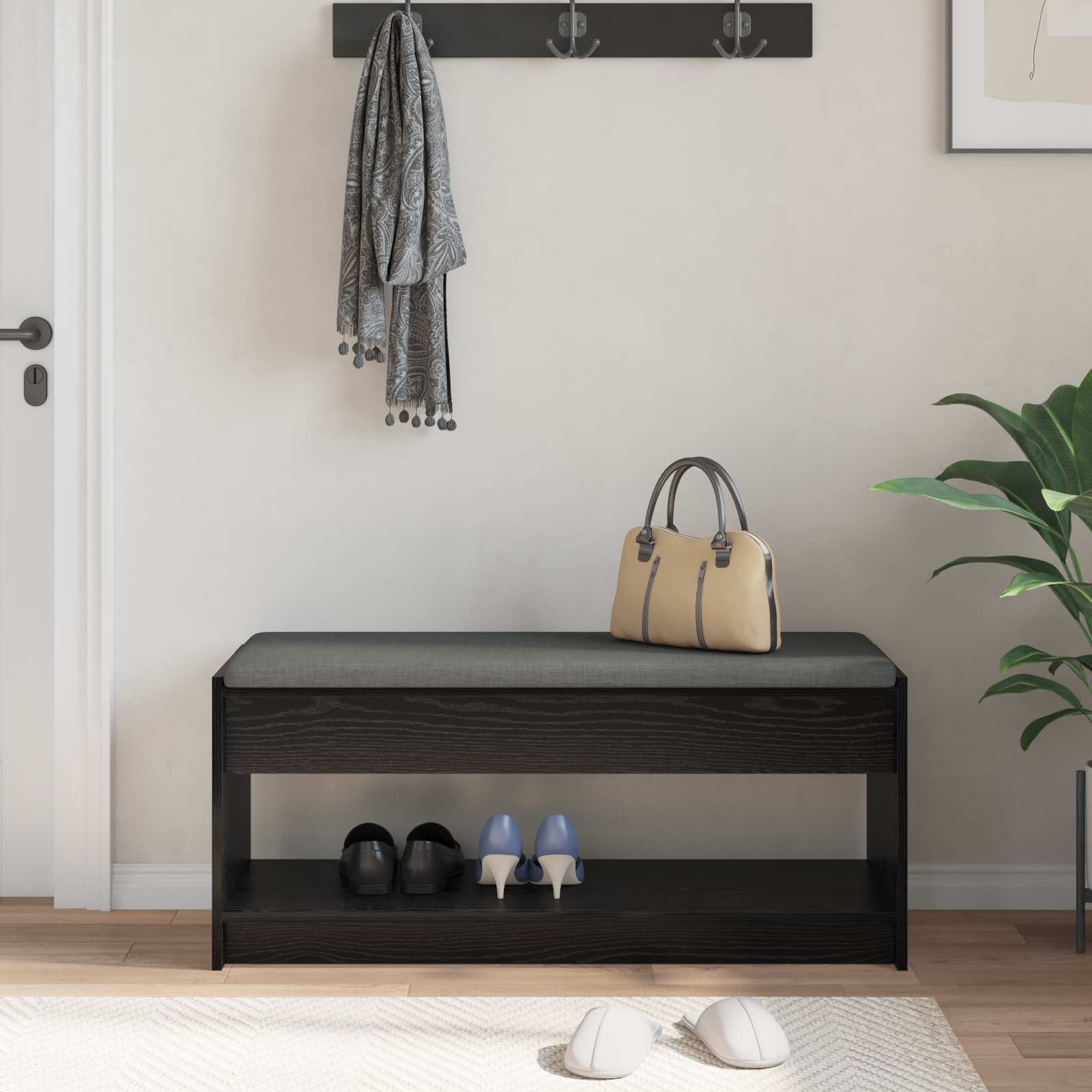 Chodbičková Lavice S Polštářem Černý Dub 103 X 38 X 45 Cm