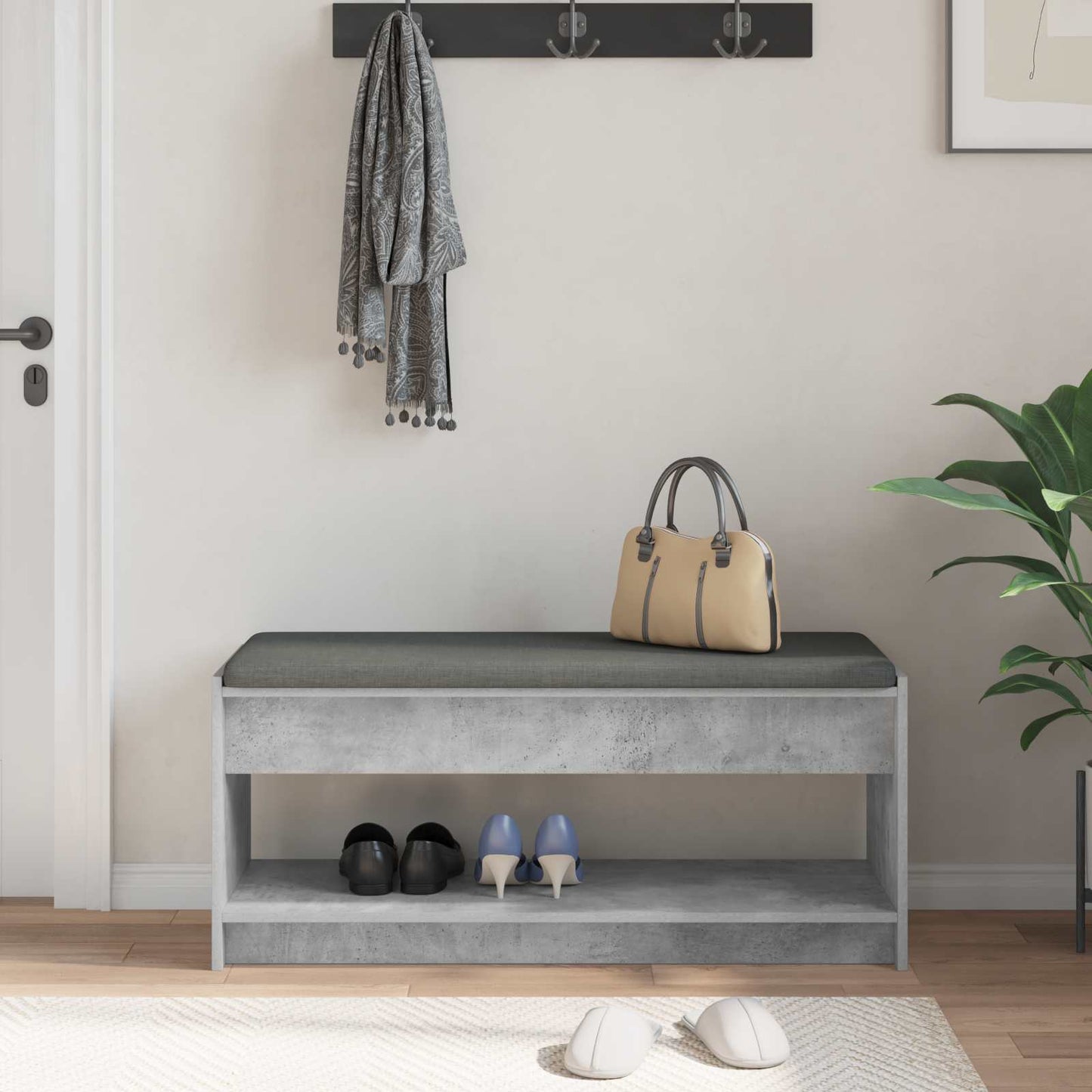 Chodbičková Lavice S Polštářem Betonově Šedá 103 X 38 X 45 Cm