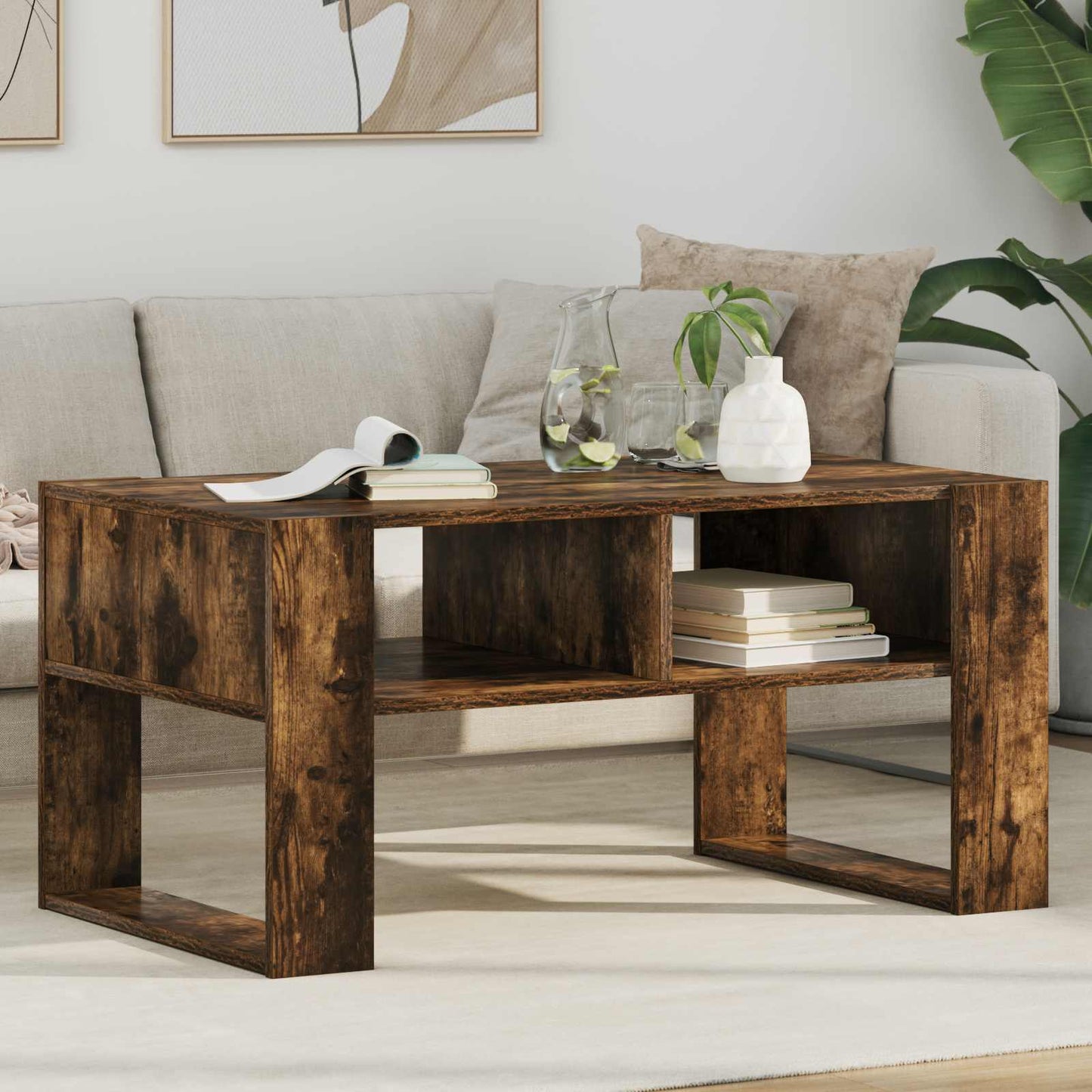 Konferenční Stolek Kouřový Dub 92 X 53 X 45 Cm Kompozitní Dřevo