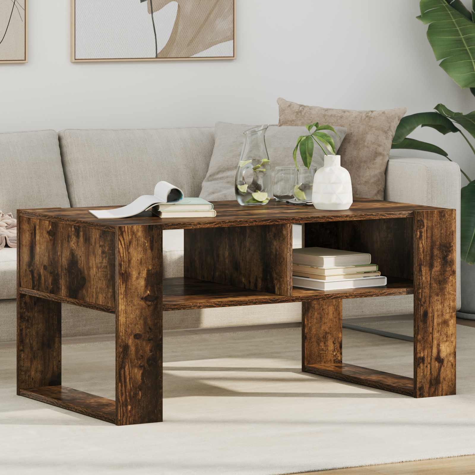 Konferenční Stolek Kouřový Dub 92 X 53 X 45 Cm Kompozitní Dřevo