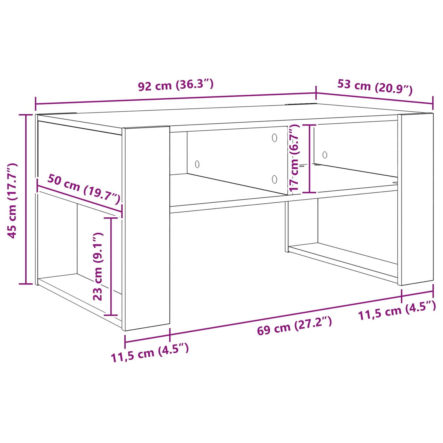 Konferenční Stolek Kouřový Dub 92 X 53 X 45 Cm Kompozitní Dřevo