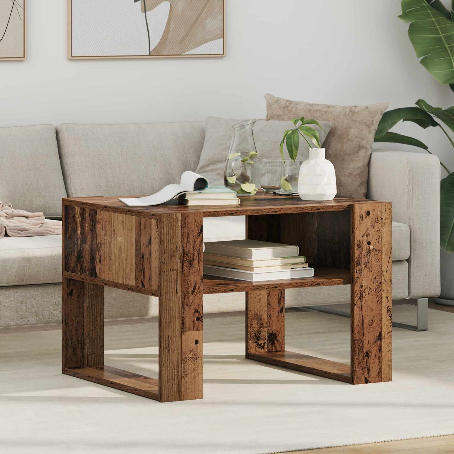 Konferenční Stolek Staré Dřevo 66 X 53 X 45 Cm Kompozitní Dřevo