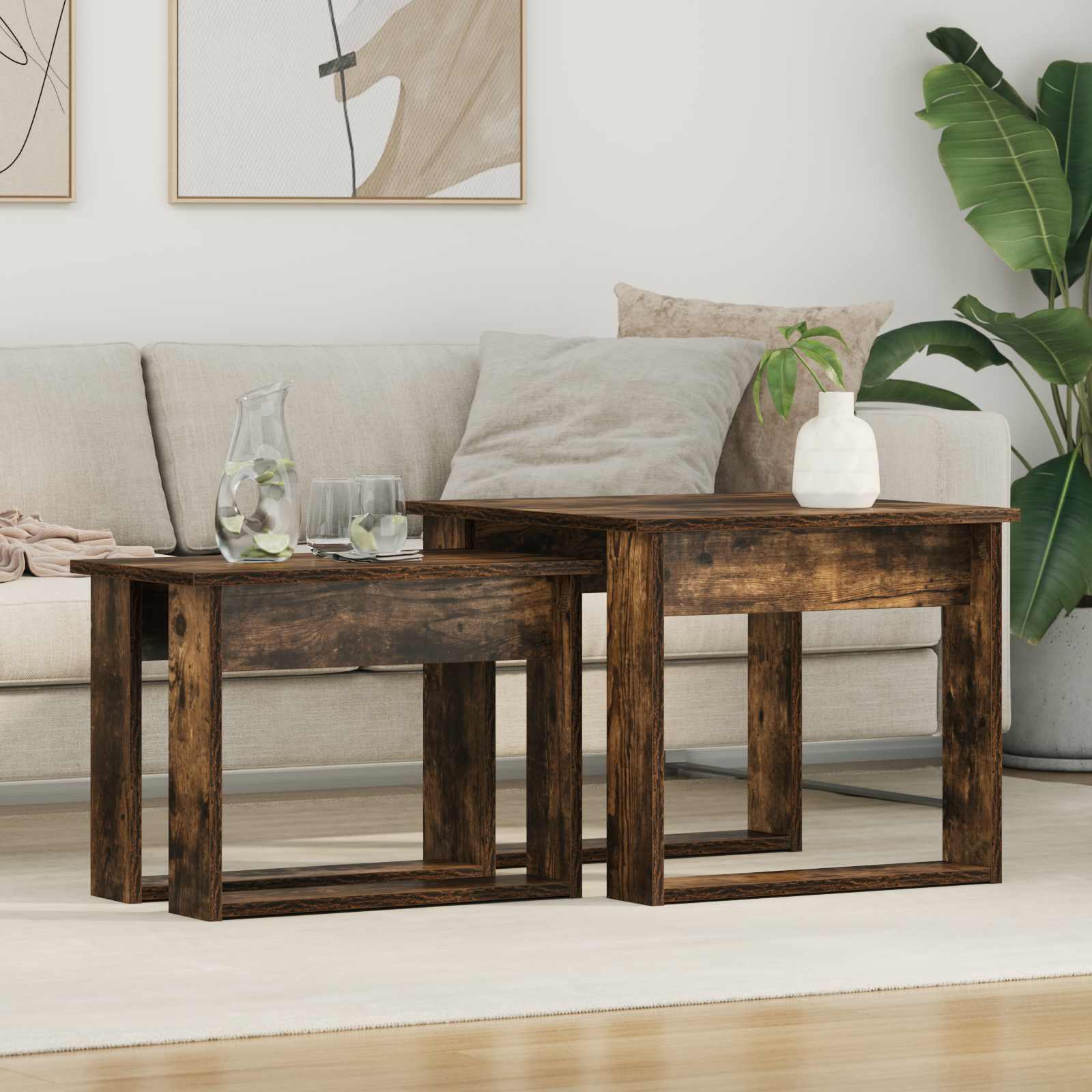 Sada Konferenčních Stolků 2 Pcs Kouřový Dub 50 X 52 X 42 Cm