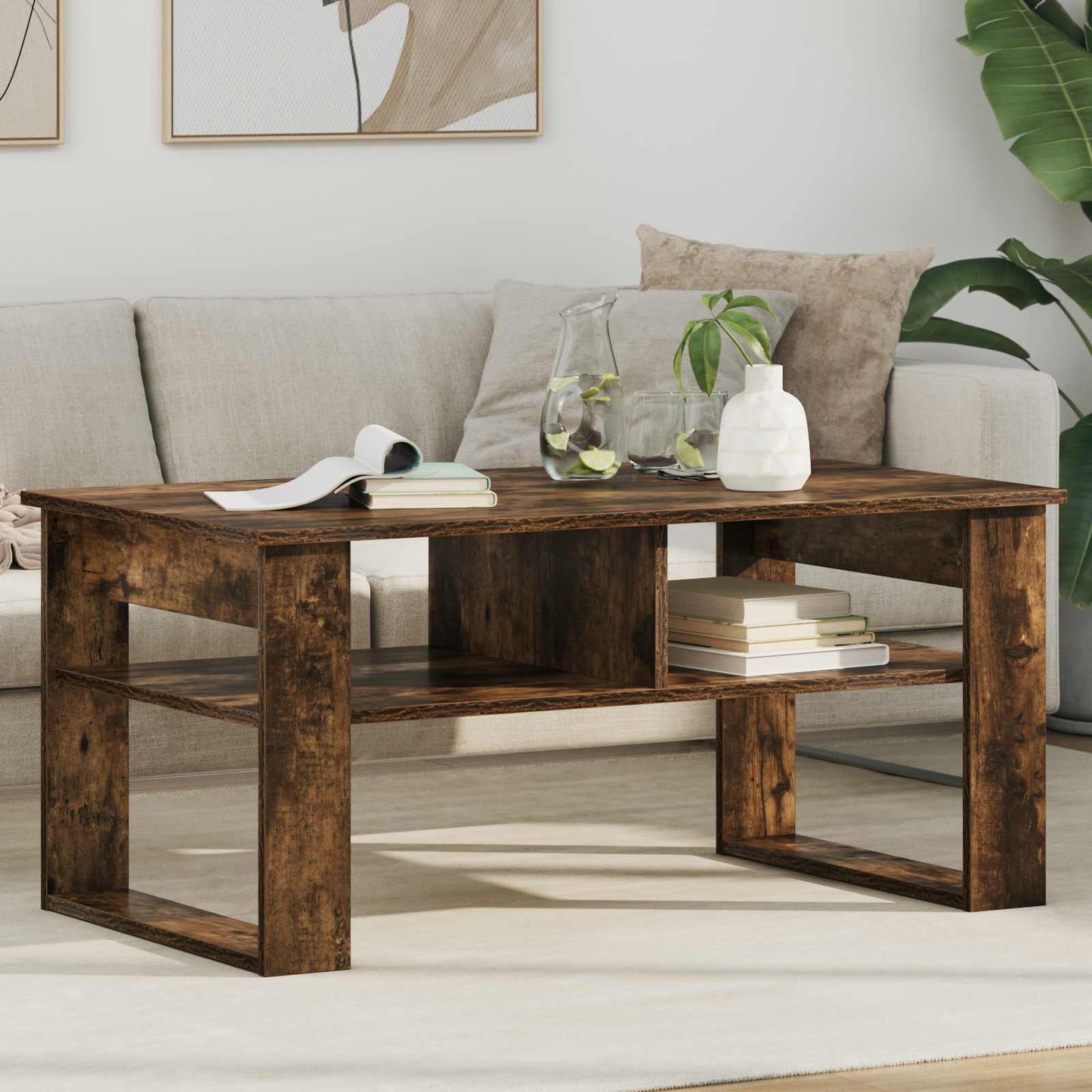 Konferenční Stolek Kouřový Dub 96 X 54 X 44 Cm Kompozitní Dřevo