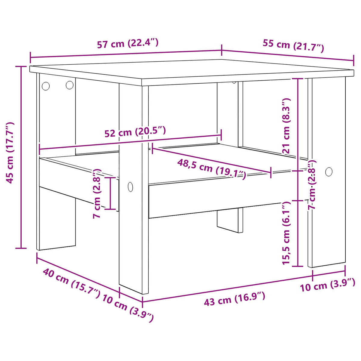 Konferenční Stolek Staré Dřevo 57 X 55 X 45 Cm Kompozitní Dřevo