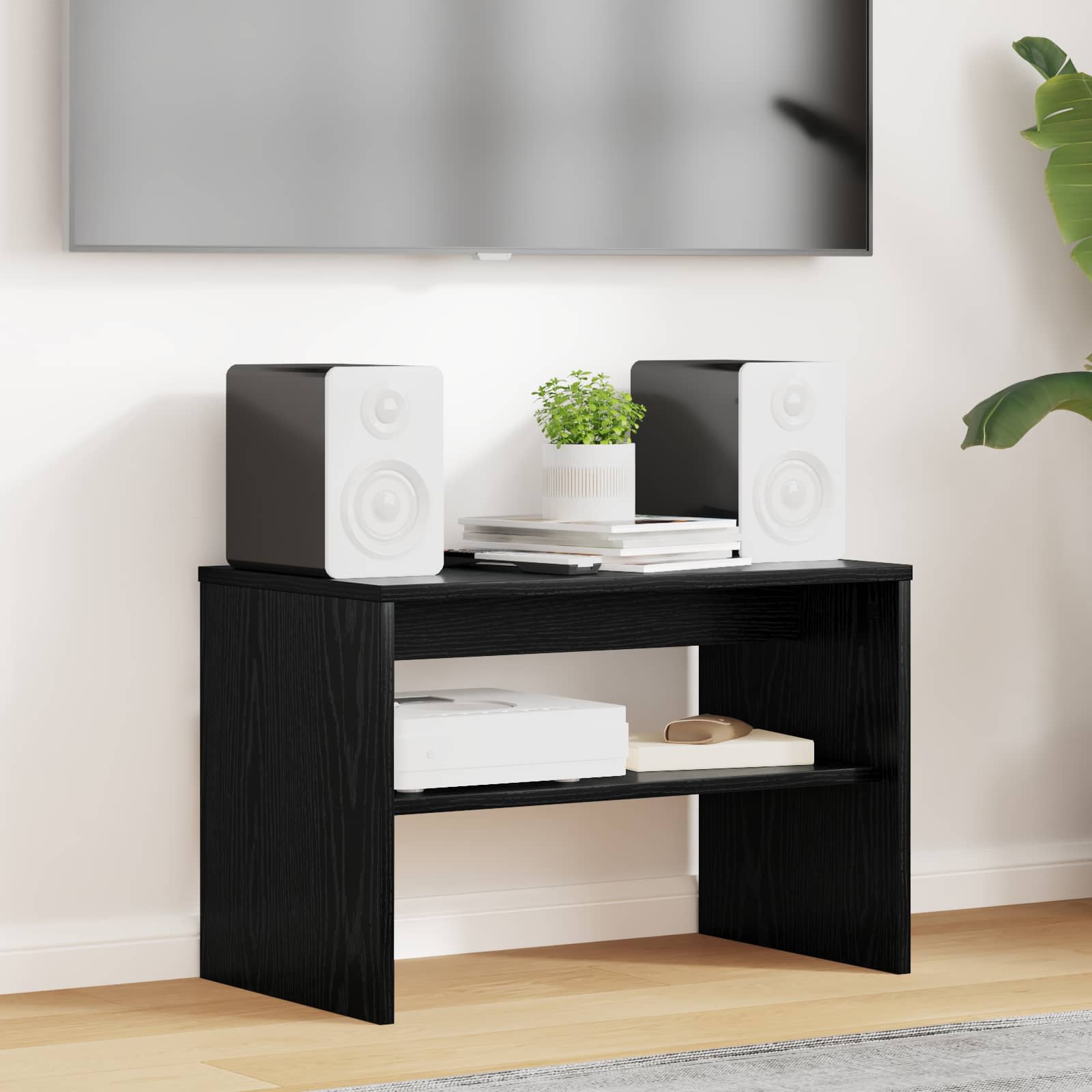 Televizní Skříň 60 X 35 X 40 Cm Černý Dub Kompozitní Dřevo