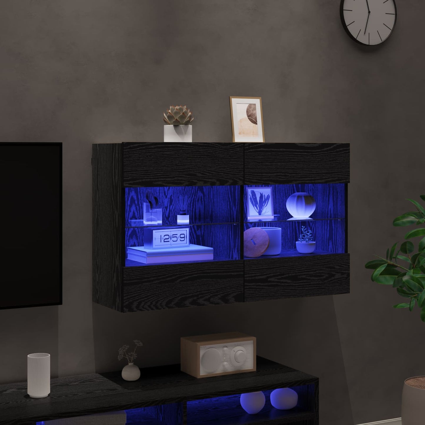Tv Wall Cabinet 98,5 X 30 X 60,5 Cm Černý Dub Kompozitní Dřevo