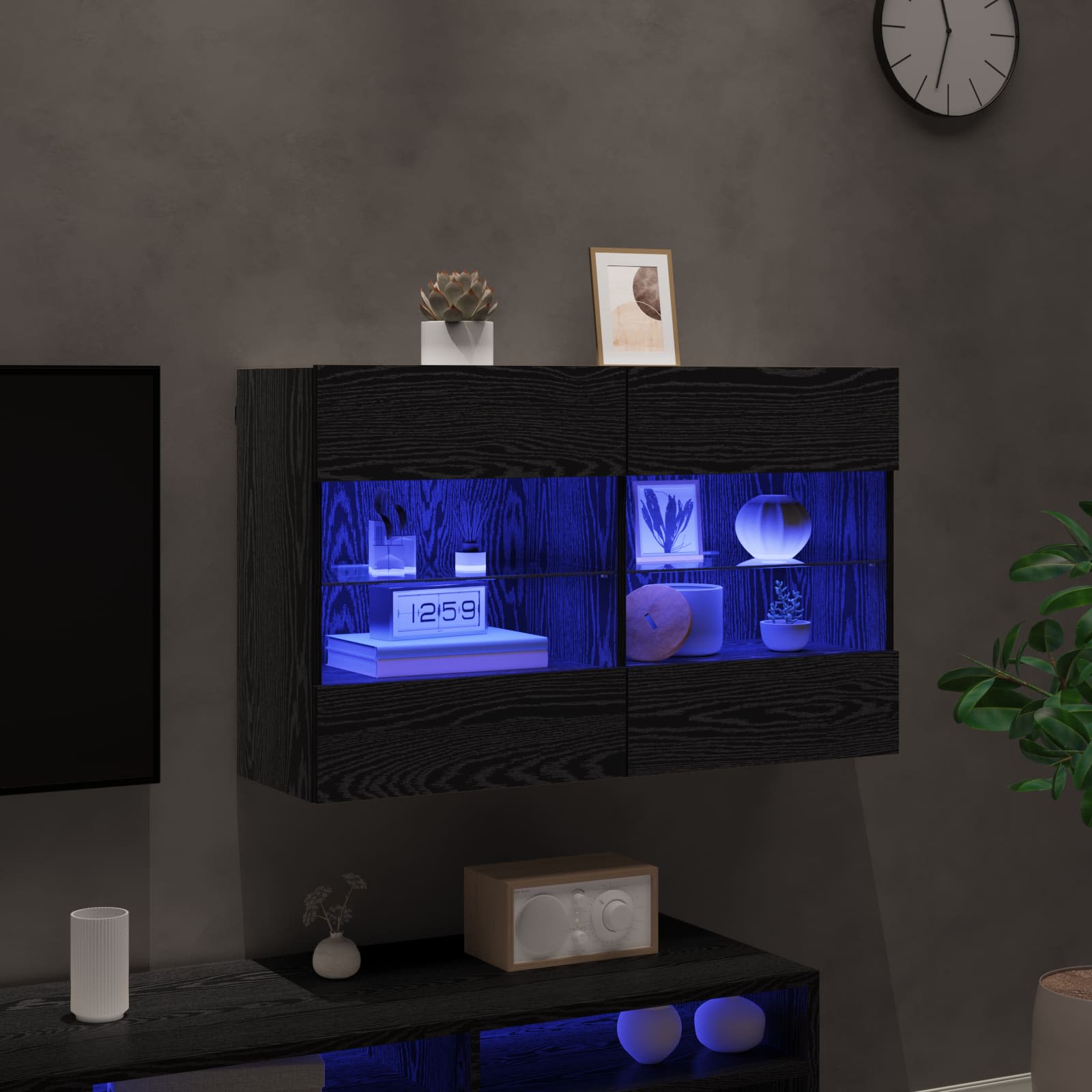 Tv Wall Cabinet 98,5 X 30 X 60,5 Cm Černý Dub Kompozitní Dřevo
